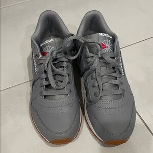 Reebok women’s leather  Charcoal and Gum Sneakers